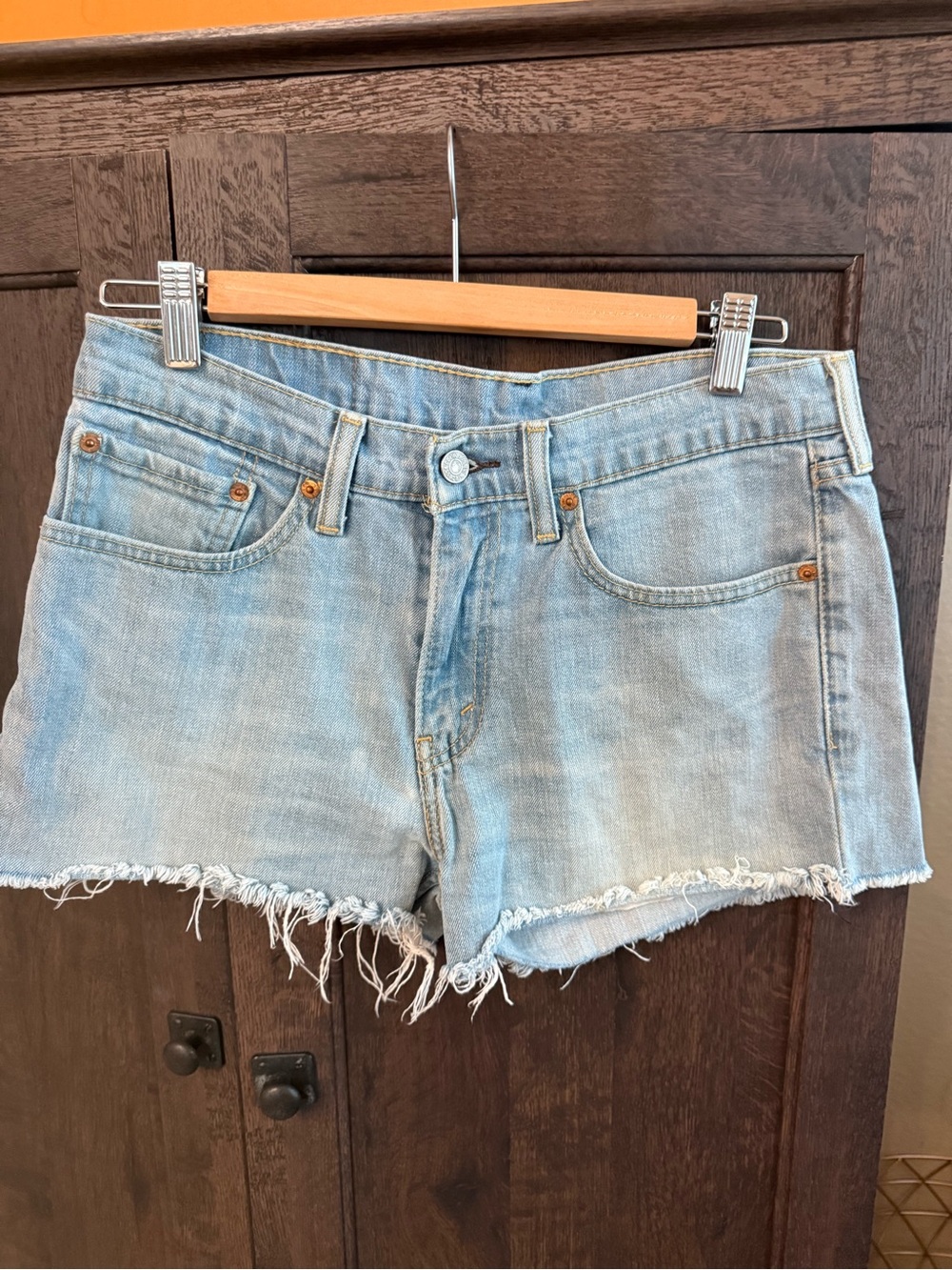 Levi's Light Blue Frayed Hem Denim Shorts